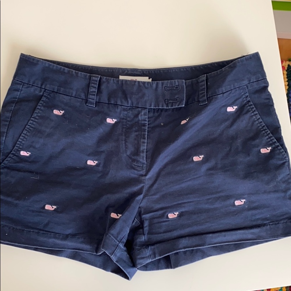 navy vineyard vines shorts with pink whales!